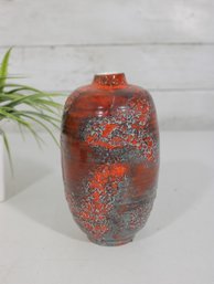 Vintage Hager USA Pottery Vase  Red & Black Lava Glaze  Mid-Century Modern  6.5'