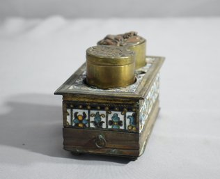 Vintage Brass And Enamel Standish Inkstand