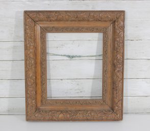 Antique Carved Wood Picture Frame  Floral Relief  19' X 16.5'  Rustic