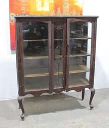 Antique Vintage Curved Glass China Cabinet / Display Case W/ Cabriole Legs 58' Tall