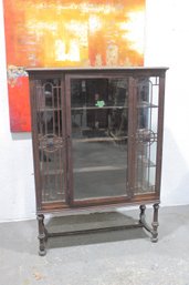 Vintage Leaded Glass China Cabinet / Display Case W/ Shelves & Turned Legs 59.5' Tall