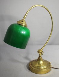 Vintage Banker Lamp In Brass And Green Shade