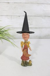Poliwoggs Collection Witch Figurine With Moon & Cat  9' Tall Hand-Painted Halloween Decor