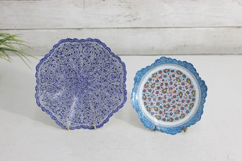 Set Of 2 Decorative Wall Plates  6' & 7.5' Round  Floral Blue & Multicolor