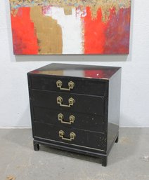 Vintage Black Lacquer 4-Drawer Chest / Dresser W/ Brass Hardware 33' Tall