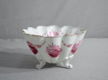 Vintage Floral Footed Bowl With Scalloped Edge
