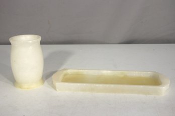 Alabaster Cup & Tray Set - 4.5H & 10.5 X 3.5