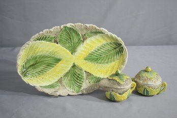 Vintage Ceramic Sugar And Creamer Set With Platter - Made In Italy For Bonwit Teller