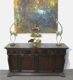 Antique Mahogany Sideboard With Intricate Carvings And Velvet-Lined Drawers With Makers Lable