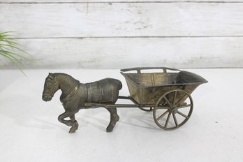 Vintage Metal Horse & Cart Figurine  Rustic Carriage Planter  4.5' H X 11' L