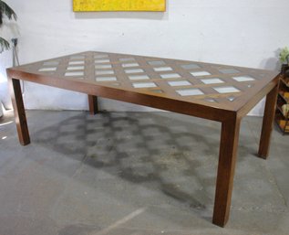 Vintage Wooden Lattice Glass Top Dining Table - 83' Wide 29.5'h 42'd