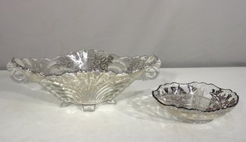 Vintage Glass Serving Bowls With Silver Inlay - Floral & Scrollwork Designs
