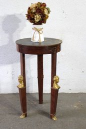 Vintage French Empire Style Marble On Mahogany Side Table W/ Brass Caryatids