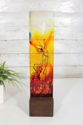 Modern Art Glass Sculpture  Nude Figure With Child  Abstract Panel On Wood Base  14'