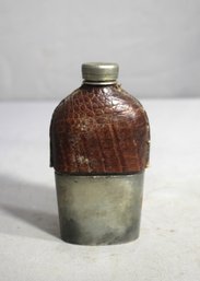 Vintage Crocodile Leather-Covered Hip Flask With Hallmarks