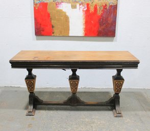 Vintage Kiel Furniture  'Sevex '  Drop Leaf Console / Sofa Table W/ Inlay 59.5'  Expands To 40'