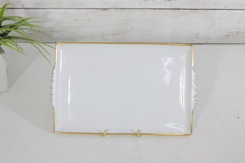 Richard Ginori Italy White Porcelain Serving Tray W/ Gold Trim  9.5' X 6'