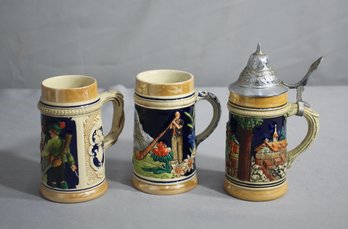 Group Lot Of 3 German Beer Steins
