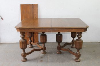 Oak Dining Table With Leaves And Stretcher Base-leaves 12'x 43'