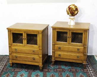Pair Of Vintage Mahogany Cabinets With Wire Mesh Doors