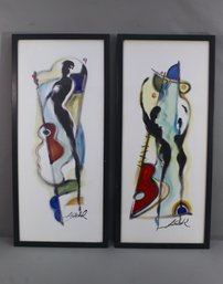 Two Framed Vintage Alfred Gockel Wall Art Print - Musician And Guitar Pair