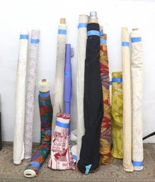 Large Group Lot Of Fabric Rolls & Bolts  Assorted Prints, Textures & Colors
