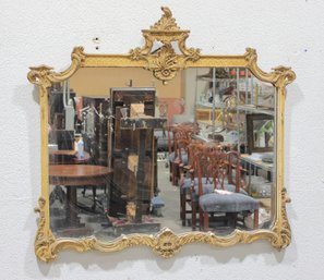 Antique Ornate Gold Gilt Wall Mirror W/ Carved Crest 46' X 42' French Style