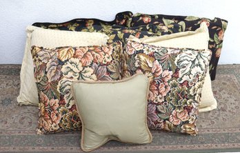 Group Lot Of Decorative Throw Pillows  Floral, Tapestry & Neutral Accents