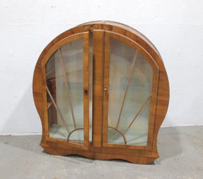 Vintage Art Deco Curved Glass Display Cabinet / Wall Curio 50.5' Tall  Needs TLC