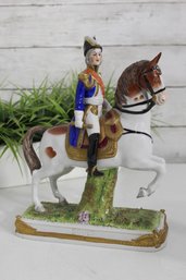 Dresden Marshal Soult Porcelain Figurine On Horseback  Hand-Painted, Made In GDR  10.5'H