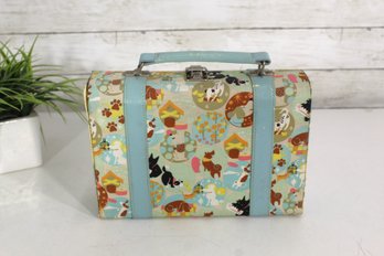 Vintage Children's Blue Puppy Print Suitcase  Retro Dog Pattern Carry Case (3' X 10' X 7')