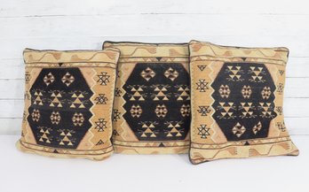 Set Of 3 Kilim-Style Decorative Throw Pillows  Tribal Geometric Design  17 X 17