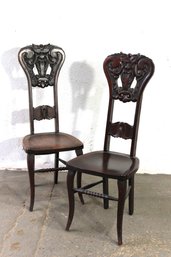 Pair Of North Wind Hand Carved Wood Accent Chairs