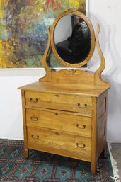 Vintage Solid Wood Dresser With Oval Mirror  Timeless Elegance