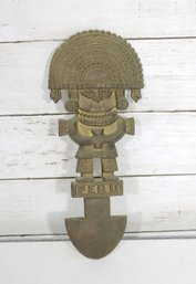 Vintage Brass Peruvian Incan Tumi Knife Wall Hanging  11' Ceremonial God Figure