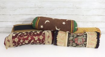 Group Lot Of Decorative Roll / Bolster Pillows  Boho, Kilim & Embroidered Styles