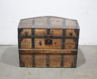 Vintage Voyage Elegance- Antique Domed Steamer Trunk