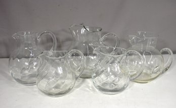 Assorted Lot Of  Vintage Clear Glass Pitcher Lot  Assorted Styles & Sizes