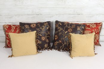 Group Lot Of Decorative Throw Pillows  Floral Patterns With Fringe & Beaded Trim
