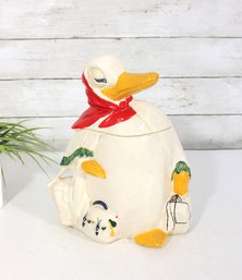 Vintage Mother Goose Cookie Jar  Goose With Red Scarf & Lantern  11' Figural Ceramic