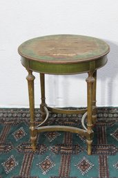Vintage Green Painted Round Side Table With Fluted Legs