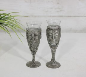 Pair Of 2001 Royal Selangor Pewter Lord Of The Rings Goblets With Glass Liners