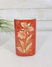 Vintage Hutschenreuther Porcelain Vase  Hand-Painted Floral Red Ground  6' Tall