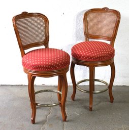 Pair Of French  Provincial Cane Back Bar Stools