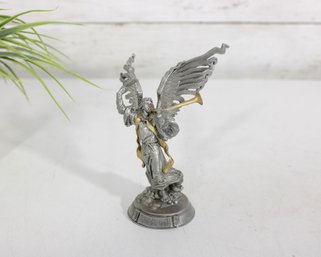 Rawcliffe Fantasy Pewter Archangel Trumpeter Figurine  Winged Angel W/ Gold Accents  4.5'