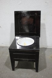 Vintage Commode Chamber Potty-Toilet Box With A Enamel Pot