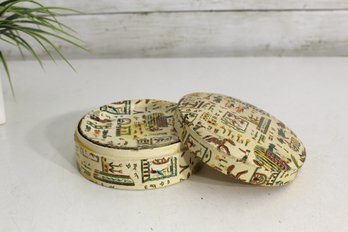 Vintage Egyptian Motif Coaster Set With Lidded Holder  Made In Japan (4' Round, Set Of 8)