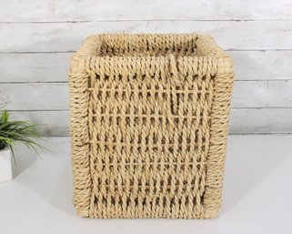 Vintage Woven Wicker Storage Basket / Magazine Holder  Natural Fiber  13.5' X 11.5'