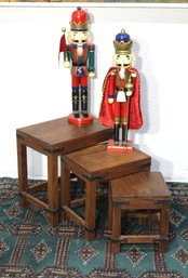 Rustic Wooden Nesting Tables With Metal Accents  Set Of 3