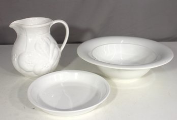 Williams Sonoma & White Ironstone Tableware Set  Pitcher, Serving Bowl & Plate